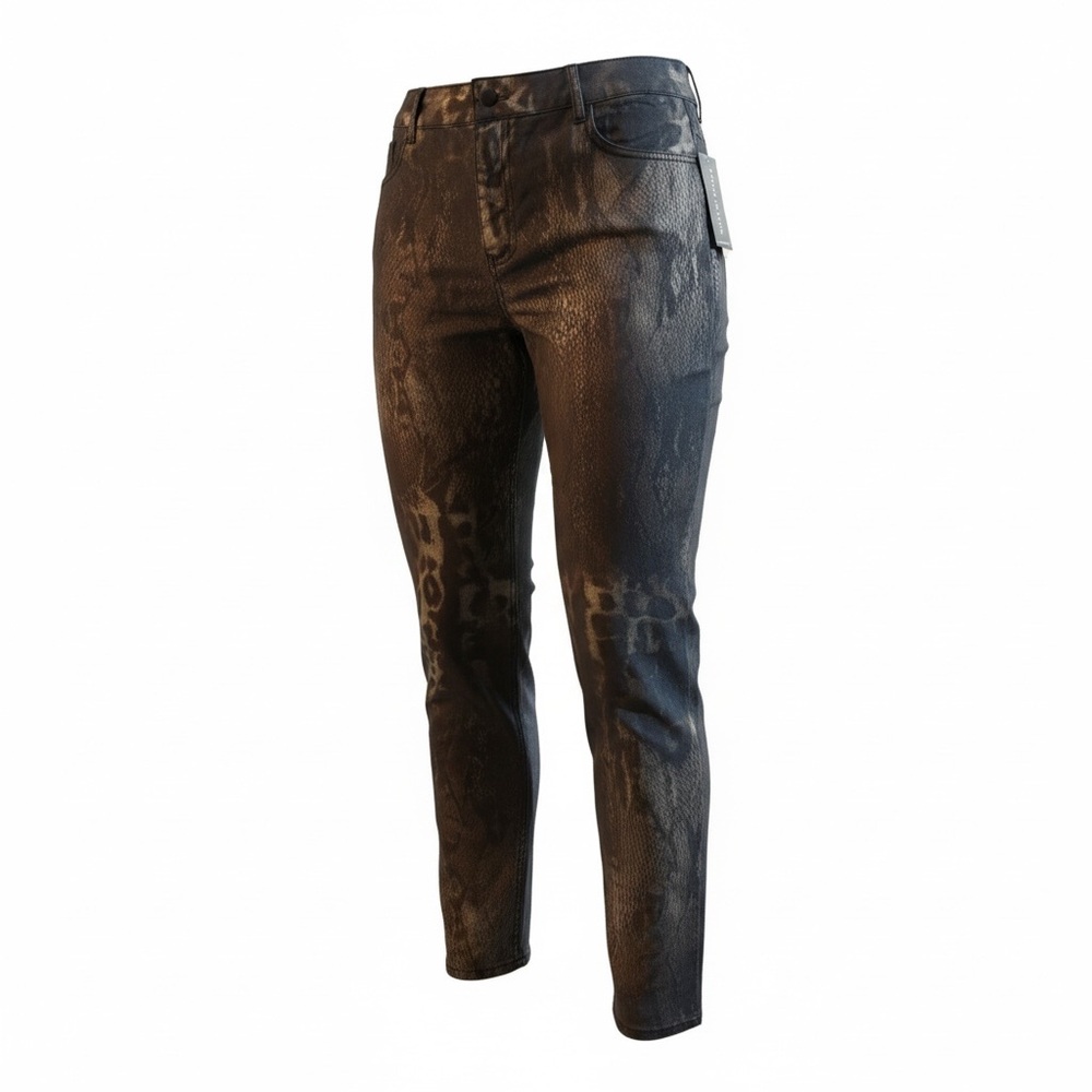FRANK LYMAN Reversible Metallic Snakeskin Print Jeans Black Camel Animal Pants